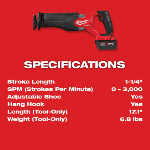 MILWAUKEE M18 FUEL™ SAWZALL® Reciprocating Saw - 2 Battery XC5.0 Kit - Image 5