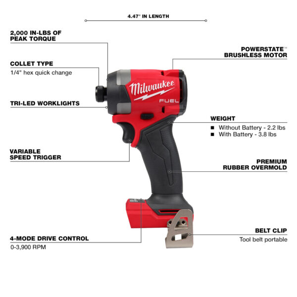 MILWAUKEE M18 FUEL™ 1/4" Hex Impact Driver (Tool Only) - Image 5