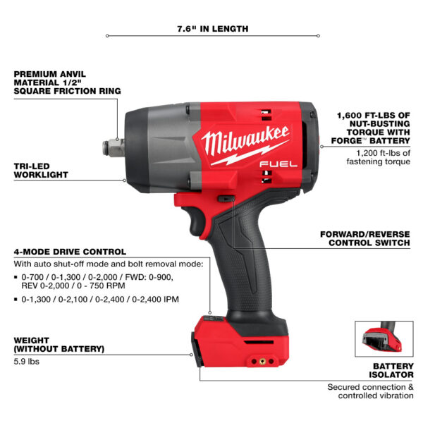 MILWAUKEE M18 FUEL™ 1/2" High Torque Impact Wrench w/ Friction Ring (Tool Only) - Image 3