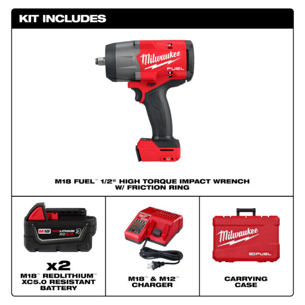 MILWAUKEE M18 FUEL™ 1/2" High Torque Impact wrench w/ Friction Ring Kit - Image 4