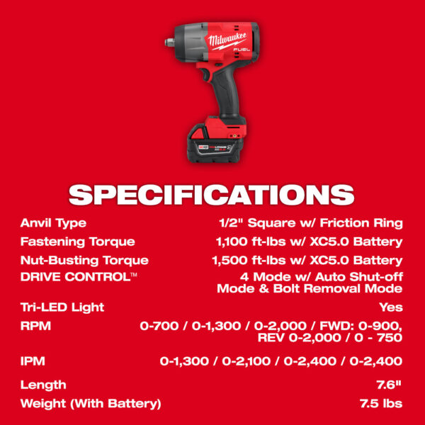 MILWAUKEE M18 FUEL™ 1/2" High Torque Impact wrench w/ Friction Ring Kit - Image 6