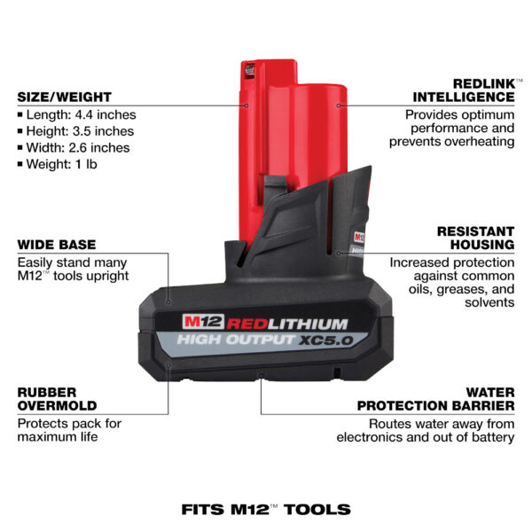 MILWAUKEE M12 REDLITHIUM HO XC5.0 Battery Pack - Image 3
