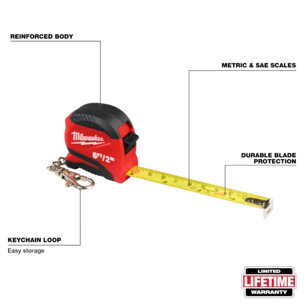 MILWAUKEE 6ft/2m Keychain Tape Measure - Image 4