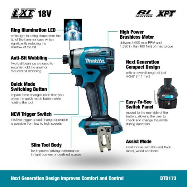 MAKITA 18V LXT BL 1/4" Impact Driver (Tool Only) - Image 2