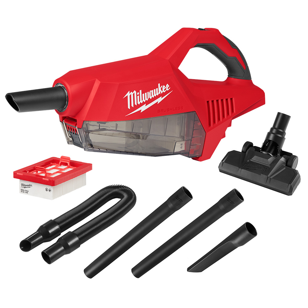 MILWAUKEE M18™ Brushless Handheld Vacuum with a filter and attachments