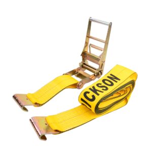 Erickson 58538 4 inch x 30 foot ratchet strap with flat hooks, heavy duty yellow flatbed tie down strap with ratchet and coiled webbing, cargo strap product image