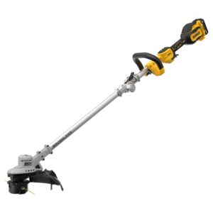 DEWALT cordless brushless string trimmer DCST926P1 with battery attached