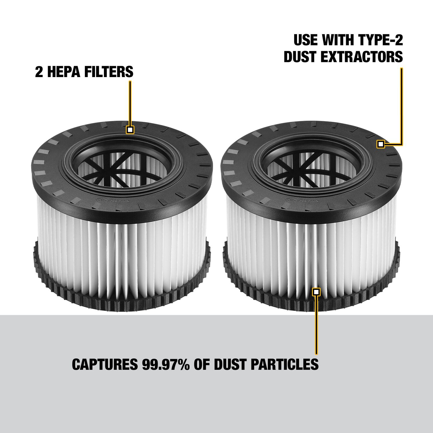 DEWALT HEPA Filter Set For DWV010 & DWV012 (Type 2) Dust Extractors - Image 2