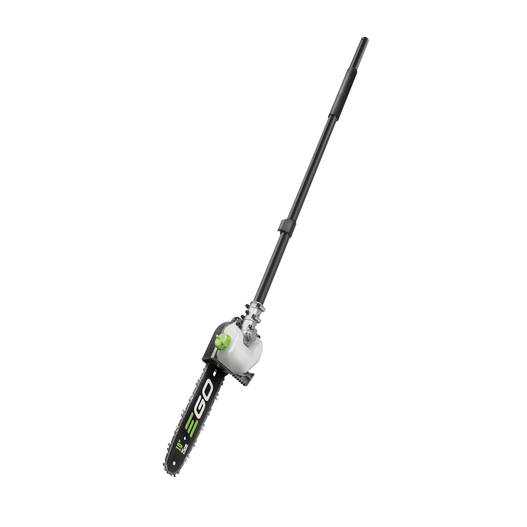 EGO PSA1020 pole saw attachment with 10-inch bar and chain and carbon fiber shaft, shown on white background for use with the EGO POWER+ Multi-Head System.