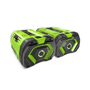 Two EGO 56V Power+ ARC Lithium 12.0Ah batteries with fuel gauge, shown side by side on white background, front angled view