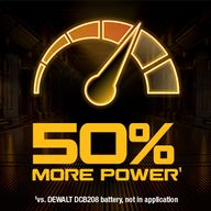 Graphic showing a glowing power gauge icon on a dark background with bold on-image text reading “50% More Power,” styled in yellow and gold lighting to convey increased performance and power output.