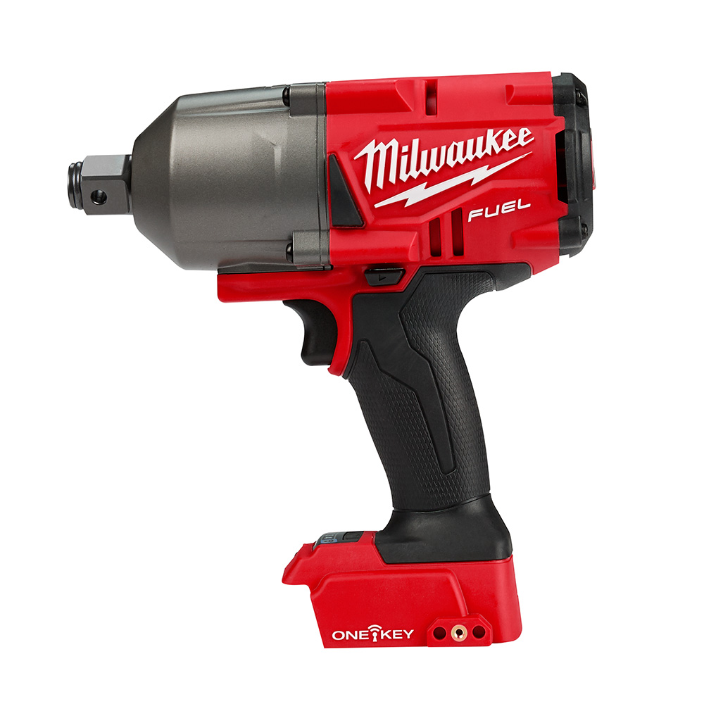 Milwaukee M18 FUEL 3/4-inch high torque impact wrench with friction ring anvil, shown tool-only without battery, red and black housing on a white background, side profile view with ONE-KEY module visible at the base.