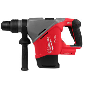 MILWAUKEE M18 FUEL 1-9/16 inch SDS Max Rotary Hammer 2917-20 in red and gray, side profile on a white background, showing SDS-style front chuck, AVS marking, ONE-KEY label, and an installed side handle, no battery attached.