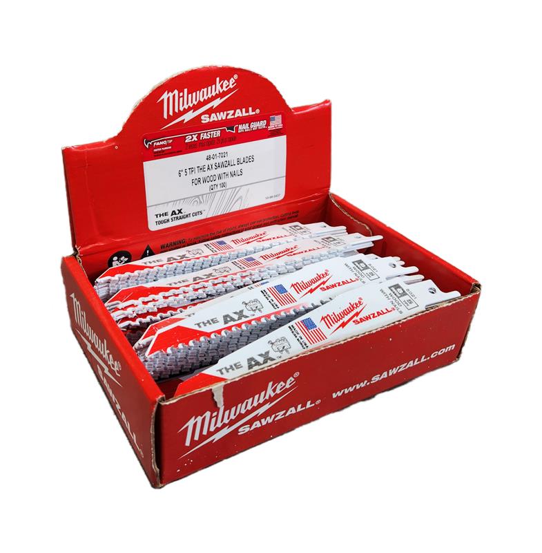 MILWAUKEE® 6" SAWZALL® The AX™ Nail Embedded Wood Blade 5 TPI 100/Pack