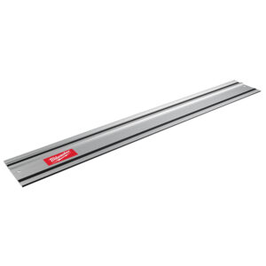 Milwaukee aluminum guide rail with black anti-slip strips and red Milwaukee logo, shown on a white background in an angled product view.