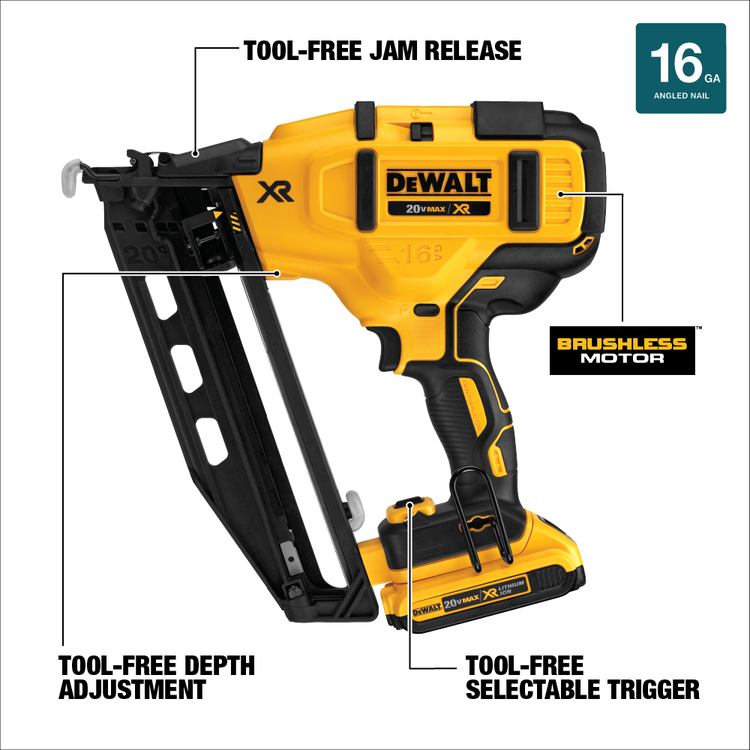 DEWALT 20V MAX* XR® 16 GA Angled Finish Nailer Kit - Image 3
