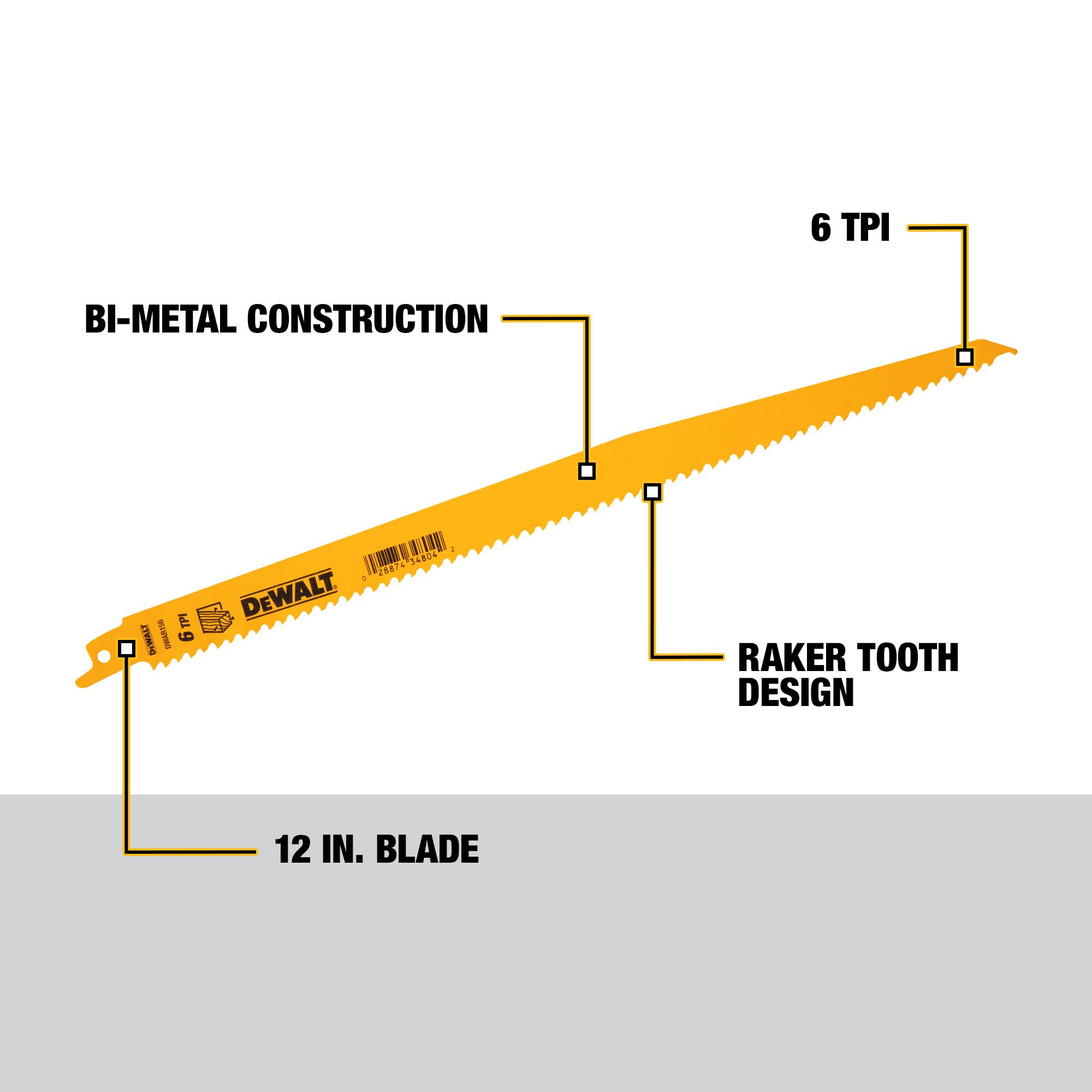 DEWALT® 12" Recip Saw Blade Wood 6 TPI - Image 2