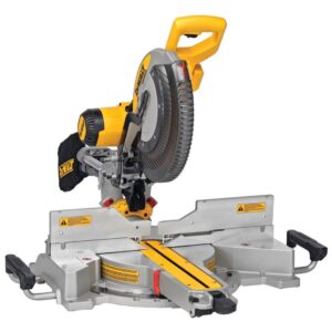 DeWalt DWS780 12-inch double bevel sliding compound mitre saw shown on white background