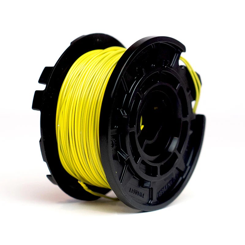 Yellow polyester-coated 19 gauge rebar tie wire coil on black plastic spool for MAX TwinTier rebar tying tools