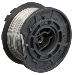 Stainless steel 19 gauge rebar tie wire coil on black TwinTier plastic spool for MAX rebar tying tools