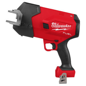 MILWAUKEE 3469-20 M18 FUEL steel pipe cutter side profile showing compact cordless body, cutting head opening, trigger handle, and belt clip attachment