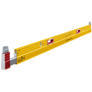 STABILA 35712 plate level 7 ft to 12 ft extending level tool product image, telescoping aluminum frame with red stand offs, plumb and level vials, adjustable extension rail visible