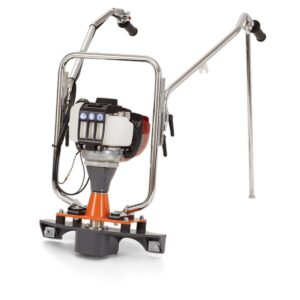 HUSQVARNA 967858901 BV30 Concrete Screed Power Unit product image showing Honda GX35 engine mounted in steel frame with dual handle bars, vibration mount assembly, and screed blade attachment base