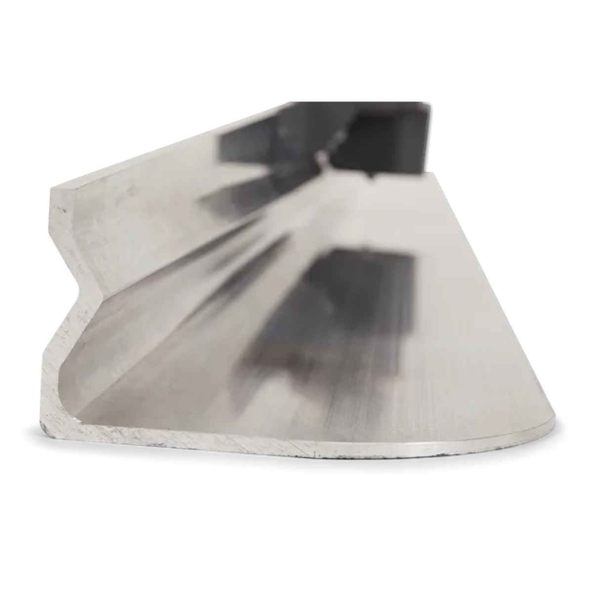 Husqvarna 967858901 10 ft screed blade, aluminum blade profile cross section close-up, rounded edge and rigid channel design detail, side profile view showing thickness and shape