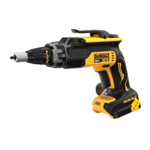 DEWALT DCF630B XR 20V brushless drywall screwgun angled side view showing adjustable nosecone, top clip, and compact handle design