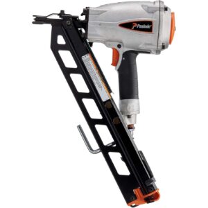 Paslode F-350S PowerMaster Plus 30° framing nailer, pneumatic framing nailer product image showing angled magazine, nose tip, and grip handle on white background