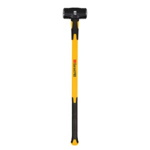 Garant Pro Series 8 lb sledge hammer with black double-face steel head labeled “PRO,” yellow fiberglass handle with Garant Pro branding, and black textured grip, front view on white background.