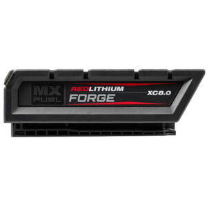 Milwaukee MXFXC608 MX FUEL REDLITHIUM FORGE XC8.0 Battery Pack side view showing MX FUEL branding and “REDLITHIUM FORGE XC8.0” label, high-output cordless battery pack product image