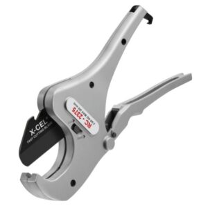 RIDGID RC-2375 ratcheting plastic pipe cutter with X-CEL quick-change blade for clean, burr-free cuts