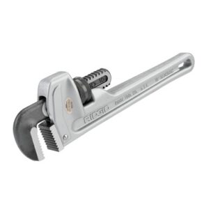 RIDGID 31090 10 inch aluminum straight pipe wrench showing hook jaw and adjustment nut