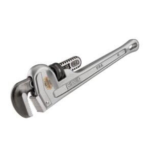 RIDGID 14 inch aluminum straight pipe wrench showing hook jaw and adjustment nut