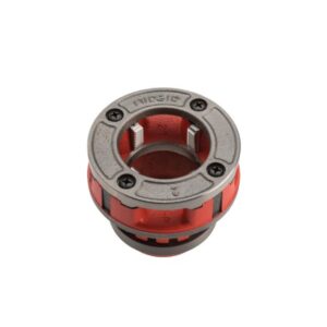 RIDGID 12-R 2 inch NPT die head front angle showing cutting dies and threading opening