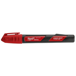 Milwaukee 48-22-3741 INKZALL Red Liquid Paint Marker, capped product image, black marker body with red cap, red label showing model number and “Liquid Paint Xylene Free” text, horizontal orientation on white background