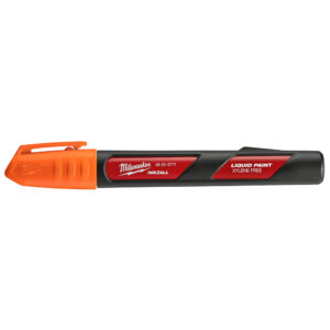 Milwaukee 48-22-3771 INKZALL Orange Liquid Paint Marker, capped product image, black marker body with orange cap, red label showing model number and “Liquid Paint Xylene Free” text, horizontal orientation on white background