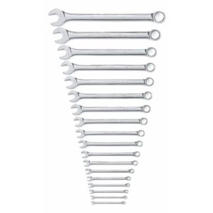 18 pc SAE combination wrench set with long pattern design