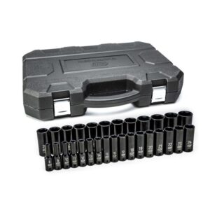 29 pc 1/2 in drive deep metric impact socket set with case