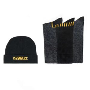 DEWALT DXSC152 cotton blend crew work socks 3-pack and knitted hat set