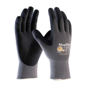 GP34874T/XXL PIP MaxiFlex® Ultimate™ XXL work gloves with nitrile micro-foam coated palms and fingers, seamless grey knit liner, and touchscreen-compatible design product image.