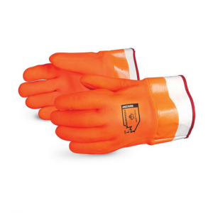 NS300B SUPERIOR North Sea Orange Safety Cuff Gloves with high-visibility PVC coating, 12-inch gauntlet-style safety cuffs, and cold-weather protection product image.