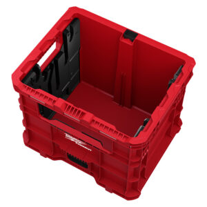 MILWAUKEE 48-22-8043 PACKOUT Wire Pulling XL Crate product image showing the red crate with black wire-pulling inserts installed on a white background