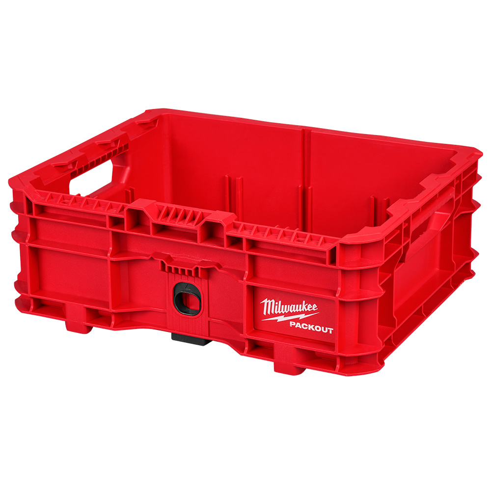 MILWAUKEE PACKOUT Low-Profile Crate shown empty without dividers on a white background