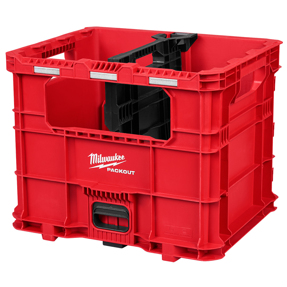 MILWAUKEE PACKOUT XL Crate shown from the front with the internal divider installed on a white background