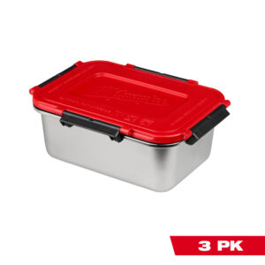 Milwaukee 49-16-0203 three-pack stainless steel food container set with red leakproof lids for the M18 Jobsite Lunch Warmer.