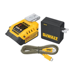 DEWALT DCB094K 20V MAX USB-C Charging System product image showing the DCB094 USB charger, 65 W USB-C power adapter, and 100 W USB-C charging cable.