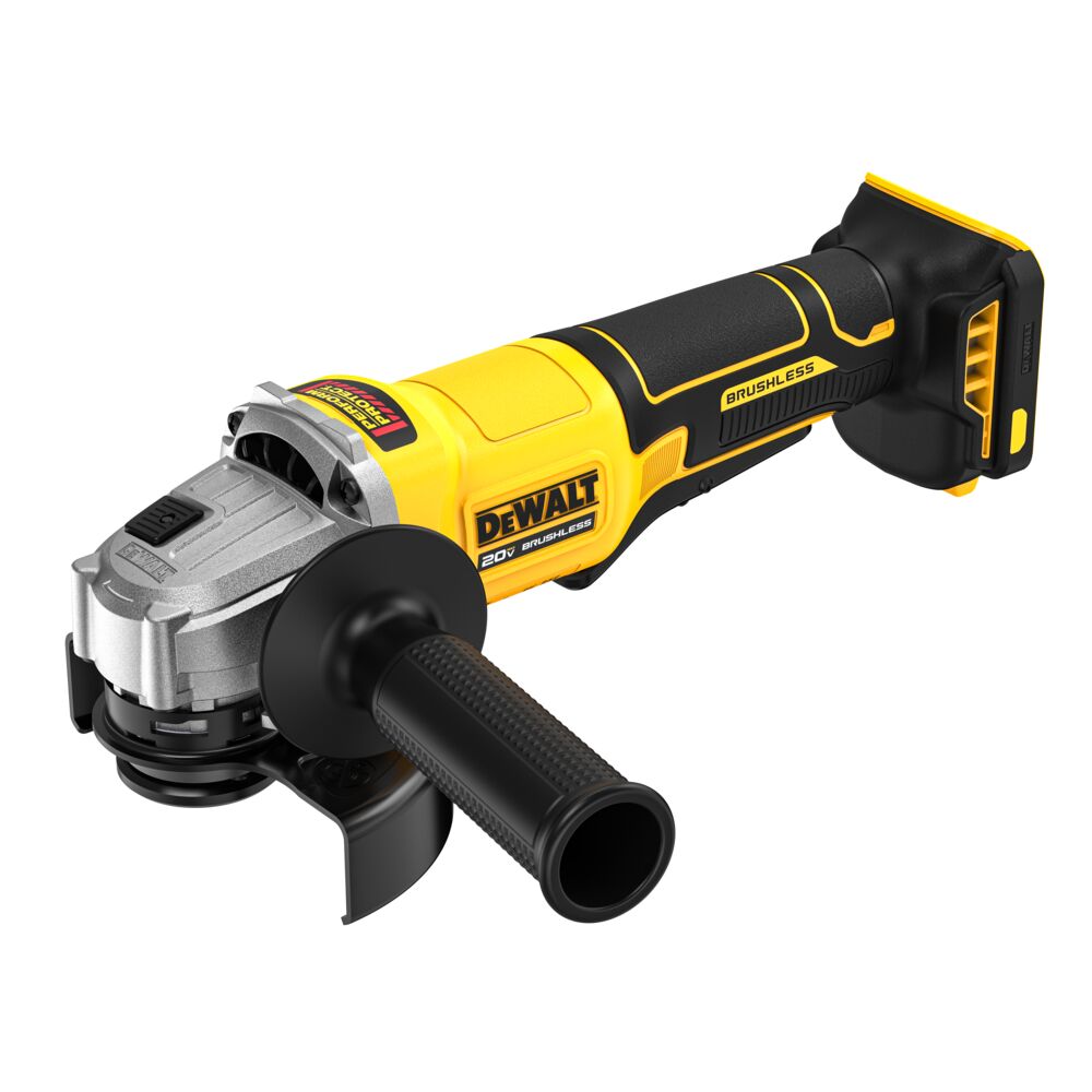 DEWALT DCG408B 20V MAX 4-1/2″ Brushless Paddle-Switch Grinder product image with side handle and guard