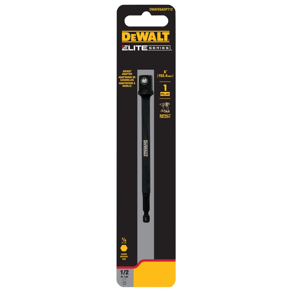 DEWALT ELITE SERIES 1/2″ Drive x 6″ Socket Adapter in retail packaging
